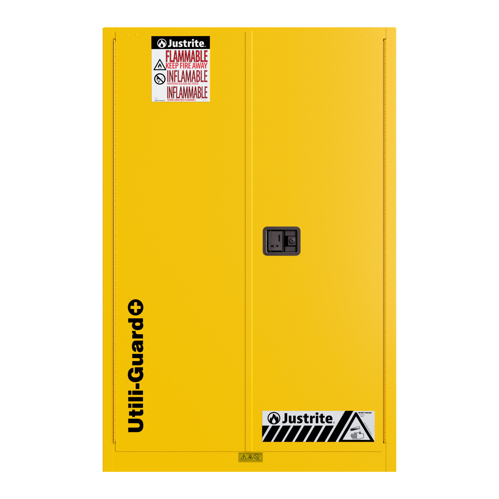 Justrite Utili-Guard+ Flammable Safety Cabinet — 45-Gallon, Self-Close, Yellow, Model# U894520